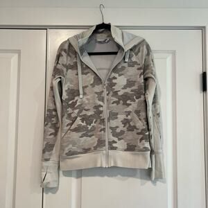 Athleta Women's Full Zip Hooded Sweatshirt Grey‎ Camo Size Small